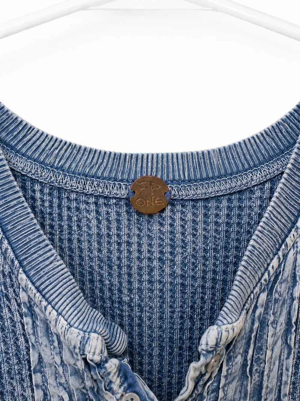 Free People Sky Blue Waffle Knit Peplum Henley Tunic - Picture 3 of 3